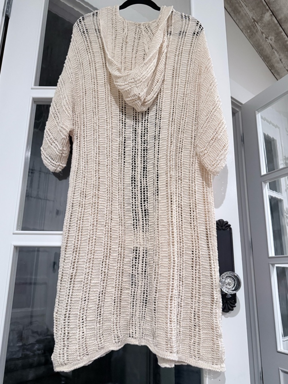 American Eagle Boho Cream Open Knit Hooded Swimsuit Long Cover